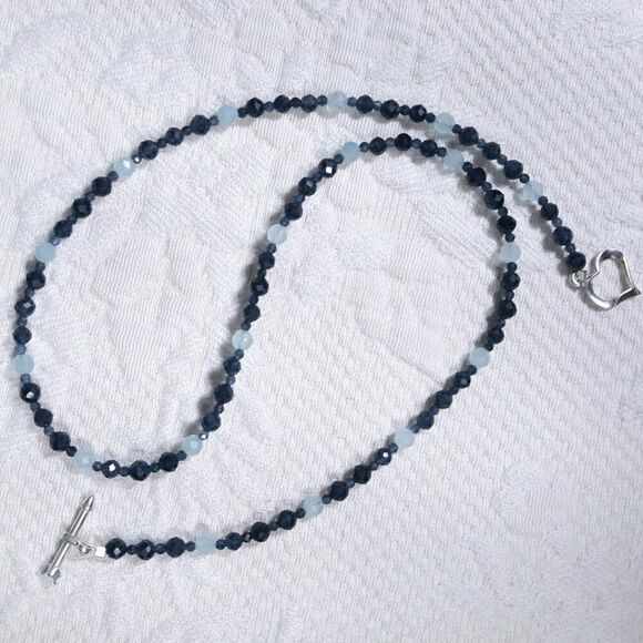 🆕️ 18" Genuine Blue Sapphire Aquamarine Beaded Necklace faceted gemstone silver - Picture 7 of 9